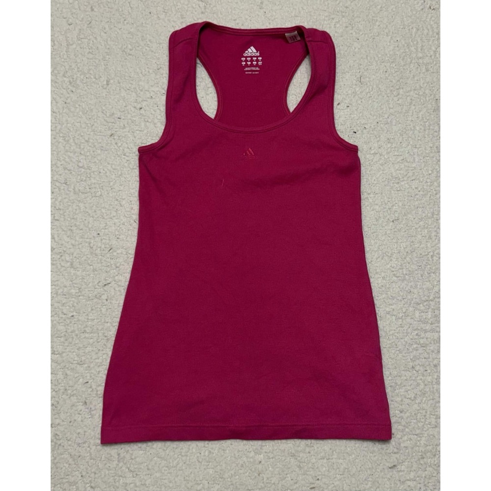 Y2K Adidas Womens Tank Top Basic Size M Pink Ribbed Cotton Blend Solid Knit